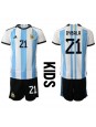 Argentiina Paulo Dybala #21 Kotipaita Lasten MM-kisat 2022 Lyhythihainen (+ shortsit)
